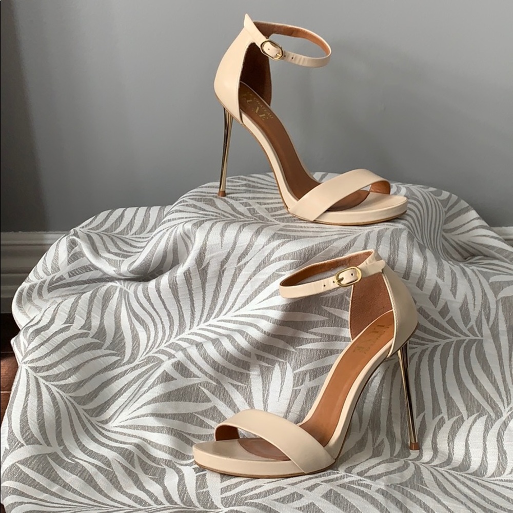 Luxe nude open toe heels